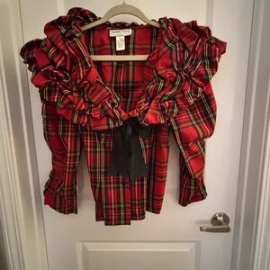 Victor Costa Red and Blue Plaid Holiday Top